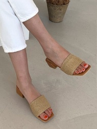 Dép Đế Xuồng La Mã Đan Bằng Vải Lanh Màu Nâu Hở Mũi Đế Cao Su Đế Cao 3-5cm Thường Ngày Cho Nữ Mùa Hè