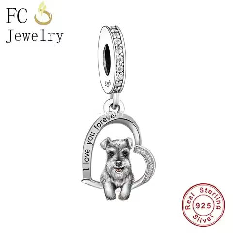 FC Jewelry Fit Original Charm Bracelet 925 Silver I Love You Forever Schnauzer Dog Bead For Making W