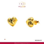 WELL CHIP Heart shaped Studs Earrings - 916 Gold/Anting-anting Kancing Bentuk hati- 916 Emas