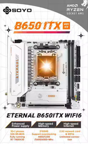 AMD Motherboard SOYO B650ITX AMD Ryzen AM5 DDR5 Supports CPU 7000 8000 9000 Processors Pcie5.0x16 Pc