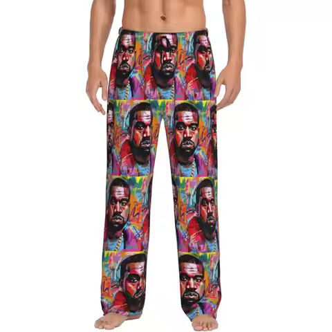 Custom Kanye West Pajama Pants for Men Cool Rapper Sleepwear Lounge Sleep Bottoms Stretch with Pocke