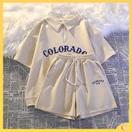 ❡▼✁ ชุดออกกําลังกายผู้หญิง ชุดออกกําลังกาย Preppy polo sportswear suit women's summer loose running salt shorts loose casual two-piece set ชุดว่ายน้ํา