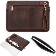 CataPurus Top Grain Leather 14.2" Laptop Case Bag, Zip Pockets Design, Compatible with MacBook Air 1