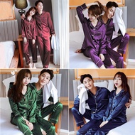Plus Size M-5XL Couples Silk Satin Pyjamas Set Long Sleeve Sleepwear Female Male Pajamas Suit/Buja T