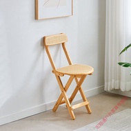 ST-🚤Foldable High-Leg Backrest High Chair Rattan High Stool Kitchen Dining Room DNLW