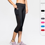 Cropped Pants 7-point Pants Women Yoga Stretch Side Pocket Fitness 2087 Perspiration Skinny Quick-Dr
