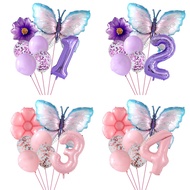 7pcs Butterfly 32inch Number Balloons Set Pink Blue Sunflower Baby Shower Decor Helium Ballon Birthd