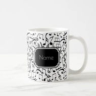 Ceramic Mug Black Music Notes on White Personalized Mug | Custom Name | Gift Mug | Gift Mug | Souvenir Mug | Custom Mug | Aesthetic Mug | Name Mug | Cute Mug