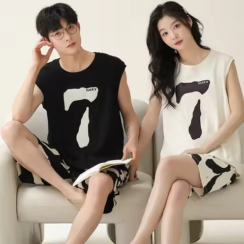 Summer Cotton Shorts Couple Sleepwear Cute Pajama Korean Pajamas Set for Man Fashion Trendy Woman Pi