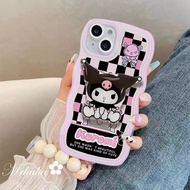 Mrhaha Casing+Bracket for Huawei Y9 Prime 2019 Y9s Nova 3e 4e Y70 Y90 3i 7i 5T Y7A P30 P20 Nova 6 7 SE 9 Honor 8X Fashion Big Wave Checked Cartoon Kuromi Cute Silicone Phone Case Protective Back Cover🌈Ready Stock🌟