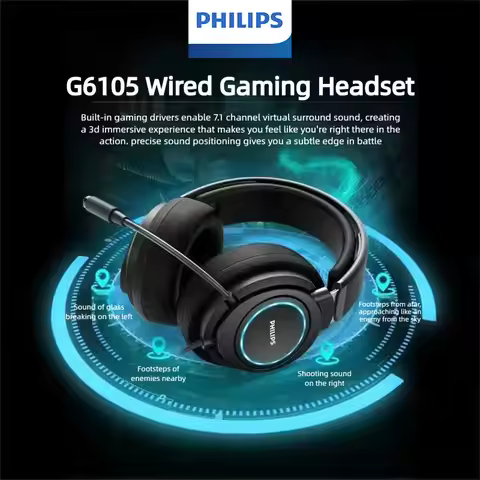 Philips G6105 Wired HIFI Gaming Headset with 7.1 Virtual Surround Sound Noise Cancelling Mic RGB Lig