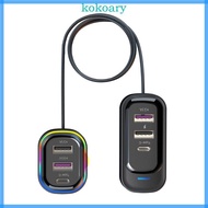 KOK Portable 66w Car Charger with 6 USB Port Fast Charging Solution Long Cable Car Charger for Multi