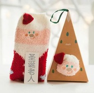 生日禮物女生閨蜜保暖睡眠加厚襪子可愛幼稚園伴手禮耶誕節小禮品兒童款  聖誕老人+禮盒（平行進口）