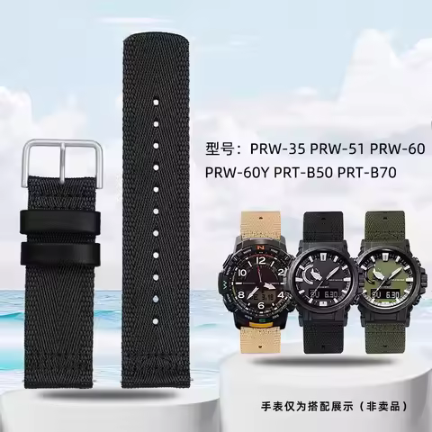 High-quality nylon canvas watchstrap For CASIO PROTREK PRT-B50/B70 PRW-35/60/61Y 23mmblack khaki gre
