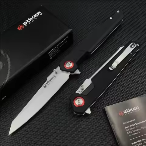 Tanto Blade Boker Folding Knife 440B Steel Jungle Survival Cutting Tools Utility Camping Tactical Po