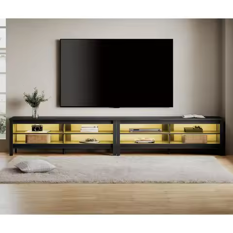LED TV Stand for 100 Inch TV, Black Entertainment Center for 90 85 80 inch TV Console Table with 8 C