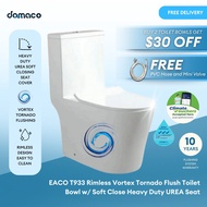 [FREE INSTALL] EACO T933 Rimless Vortex Tornado Flush Toilet Bowl w/ Soft Close Heavy Duty UREA Seat