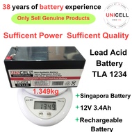 TLA 1234 Battery Back Up Battery 12V 3.4AH Rechargeable Sealed Lead Acid  Battery