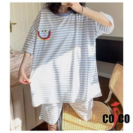 2023 Pajamas Women Summer Striped Casual Suit Short Sleeve Plus Size Loose Home Two-Piece