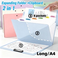 2 in 1 Expanding File Folder With Clipboard Long/A4 Document Organizer Storage Folder 8 Pockets