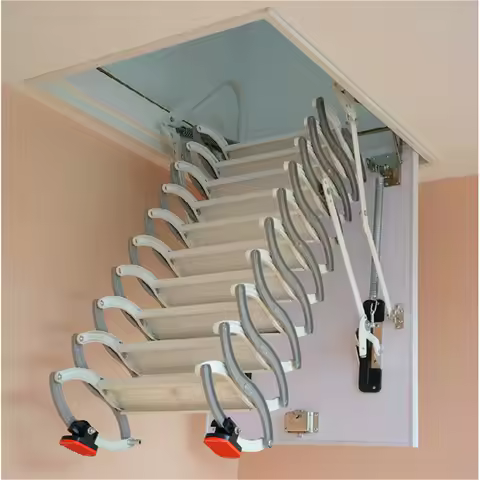 Steel attic Telescopic Ladder with hatch Ceiling fold Stairs Home loft Ladder Pull Down Custom Size 