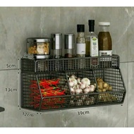 Kitchen Wall Shelf, Multi-Purpose Shelf With 3-Storey 2-Storey Galvanized Utility Compartments (With