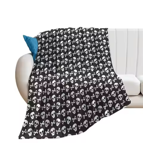 Skull & Crossbones on Black // Halloween Collection Throw Blanket Moving Winter beds for winter Heav