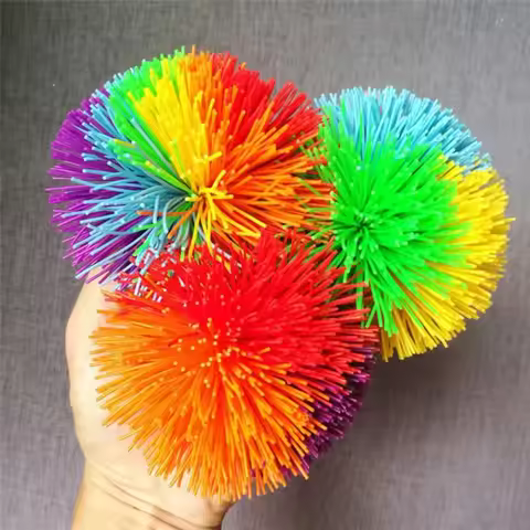 Rainbow Sensory Stringy Balls Fidget Toys For Kids Silicone Bouncy Ball Party Favors Outdoor Fun Jug