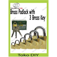 Tri-Circle Brass Padlock + 3 Brass Key 20mm 25mm 32mm 38mm 50mm 63mm Kunci Mangga