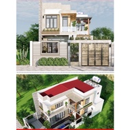 Dk123 10mx15m5 L-shaped 2-storey House Design Drawing Printed on A3 Paper, Full 3D Color, Architectu