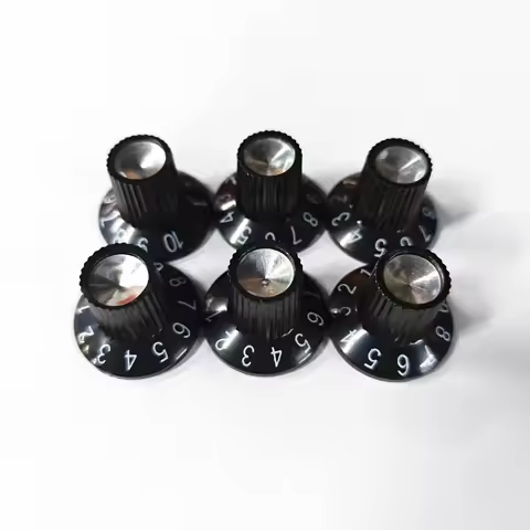 FLEOR 6PCS Guitar AMP Knob Amplifier Skirted Volume Tone Control Knobs Black with Silver Top for FD
