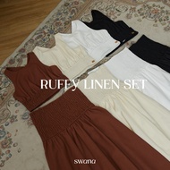 Ruffy linen set (XS-XL) Cross-Back Shirt + Long Skirt-Swana.ss