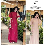 Innovative ao dai, embroidered silk ao dai with 4 colored panels, size S- 3XL