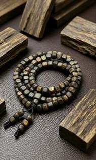 老料虎斑白棋楠小方糖沉香多圈手串