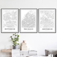 Seni Dinding Peta Bandar Belanda - Amersfoort, Dordrecht, Haarlem, Nijmegen, Delft Cetakan Kanvas un