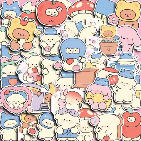 40Pcs Soft Cute Cartoon Stickers Bear Fruit-Themed Decals for Journals Water Bottles Phone Case Deco