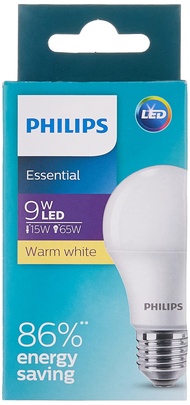 Philips Essential LED Bulb 9W E27 Warm White 3000K ~ 1 pcs / 12 pcs