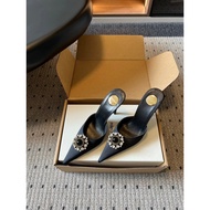 1: 1 AAA 丨 Saint..Laurent YSL Yangshulin Summer New Style Pointed Rhinestone Stiletto Muller Slipper
