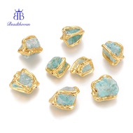 1pc Raw Rough Amazonite Beads with Golden Brass Edge Nuggets 16-26x13-21x8-17mm Hole: 0.8-0.9mm