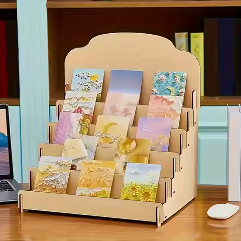 4 Layer Card Display Rack Wood Card Display Multi-layer Removable Card Organizer Rack Greeting Box D