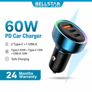 BELLSTAR 60W Fast Charging Car Charger QC3.0 3 Port charger switch Adapter For iPhone Samsung