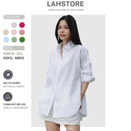 LAHSTORE women's loose long-sleeved linen shirt with off-the-shoulder tail cutout ASM01 (White) line