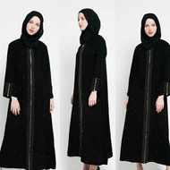 Baju Dress Abaya Muslim Gamis Arab Hitam Zipper mata full kancing - S