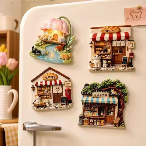 Cute Cat Theme Cat Fridge Magnet Simulation 3D Relief Refrigerator Magnet Resin Cartoon Pattern 3D R