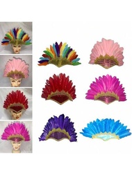 彩色羽毛頭飾新款頭戴式彩色羽毛頭飾,可調節頭飾,國慶中秋晚會服裝用品