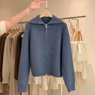 เสื้อคาร์ดิแกนขนแกะฤดูใบไม้ร่วงและฤดูหนาวส่งออกจากเคาน์เตอร์ตัดฉลากล้างสต๊อกของแท้เสื้อไหมพรมคอปกมีซ