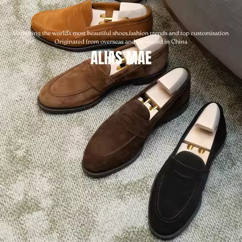 ALIAS MAE Luxury Men's Suede Loafers Minimalist Penny Loafers Handmade Casual Business Shoes Italian