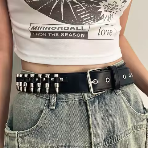 Fashion Bullet Accessories Belt Rivet Hollow Bullet Decoration Belt Leather Studded Goth Rock Punk J