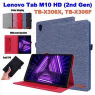 For Lenovo Tab M10 HD Gen 2 10.1" 2020 M10 HD (2nd Gen) TB-X306X TB-X306F 10.1 inch Tablet Protection Case Fashion Woven Fabric Pattern PU Leather Casing Flip Stand Cover Holder With Card Slots