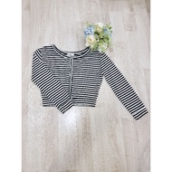 Used Half Cardigan LIP SERVICE P Brand Horizontal Stripes White Black Bust Up To 38" Length 16" Cute